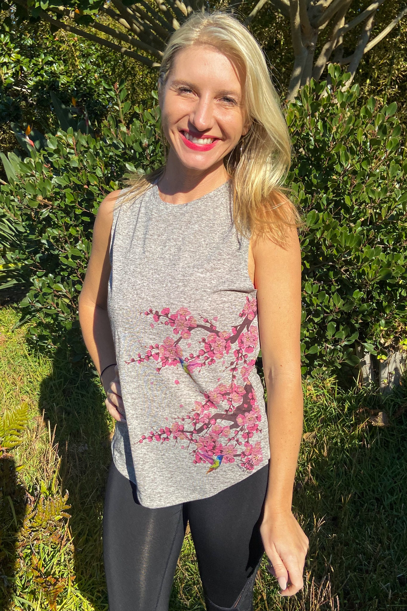 Cherry Blossoms With Hummingbirds Boyfriend Tee - Third Eye Threads